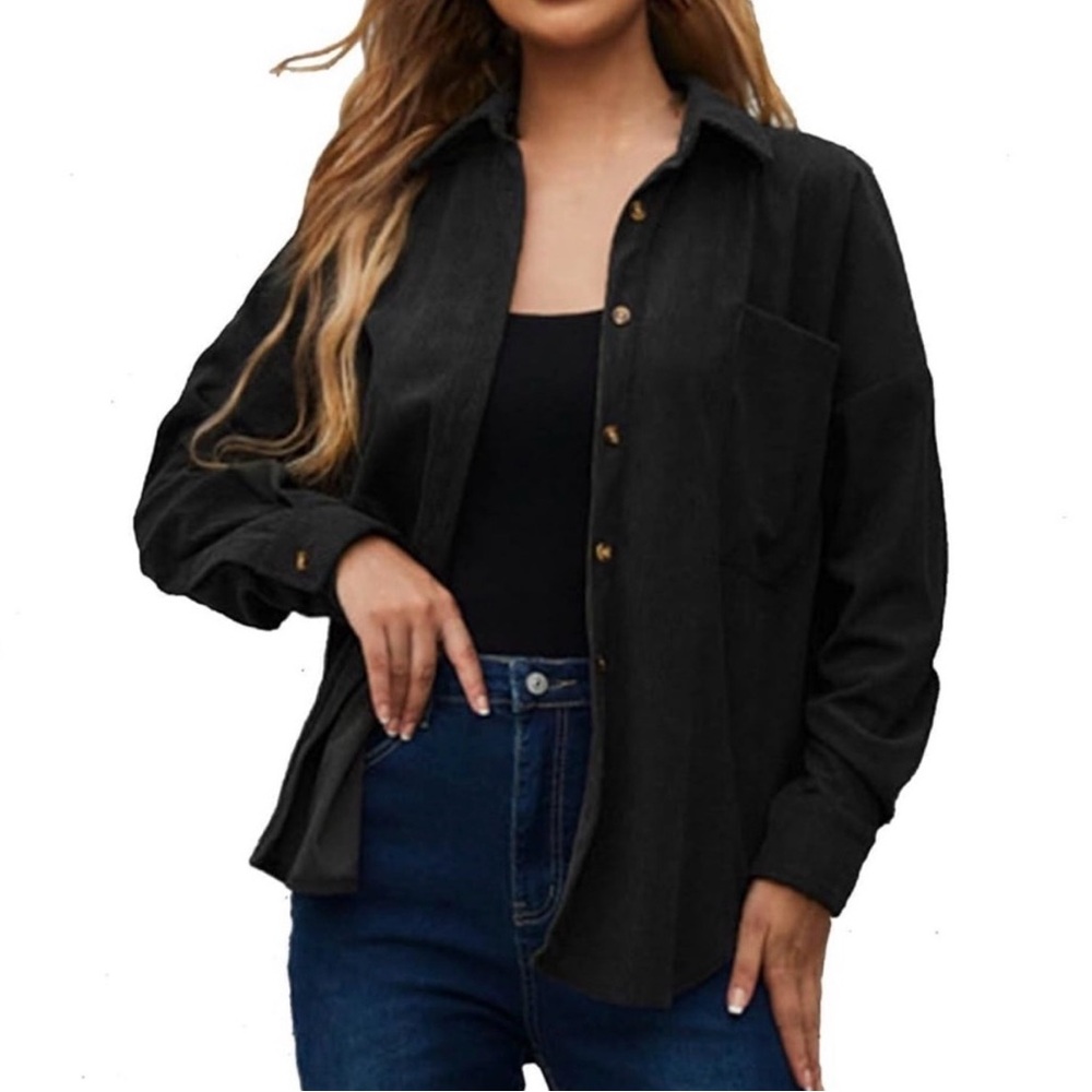 Women's Black Button Down Shacket 2X